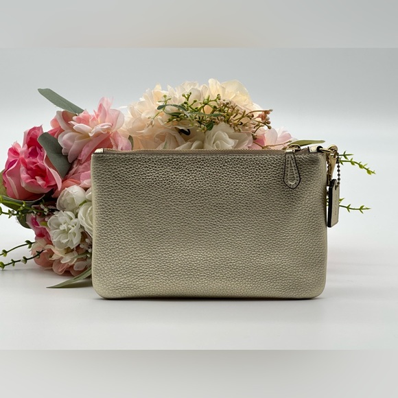 Coach Gold Metallic Pebbled Leather Wristlet - Picture 4 of 15